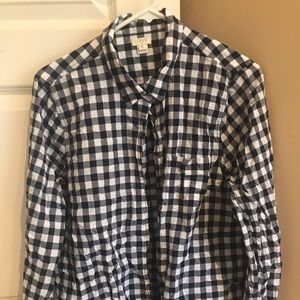 J Crew women’s navy white gingham top